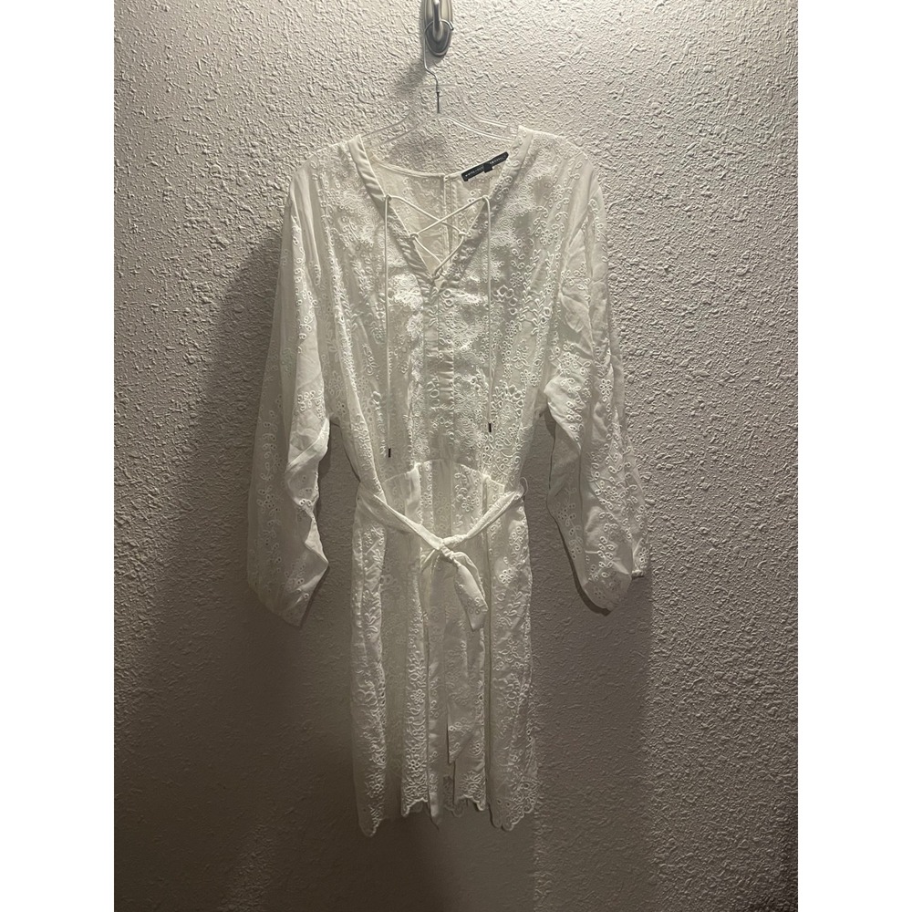 White House Black Market Long-Sleeve White Eyelet Dress.